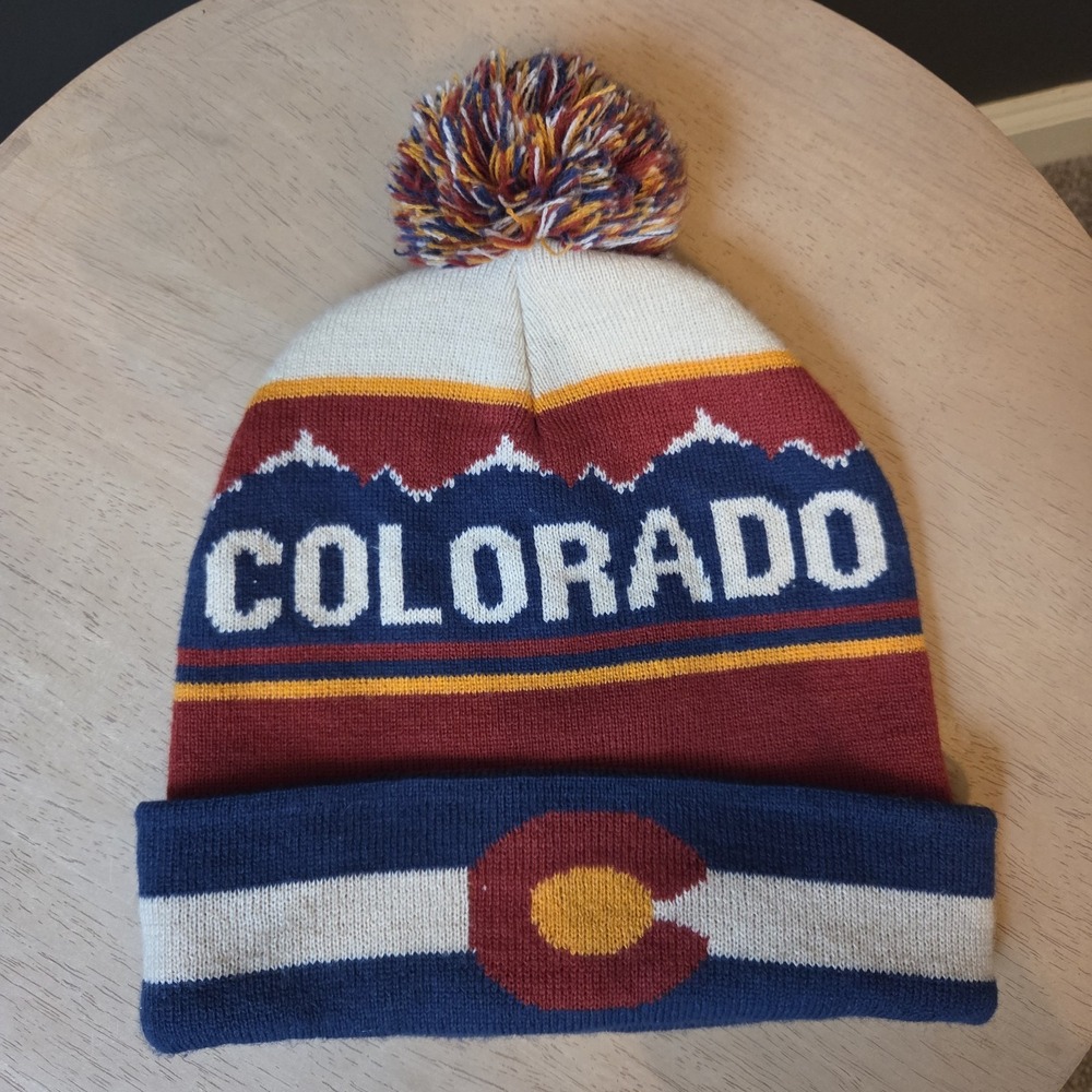 Hat Graphix 360 Colorado Beanie Cap Hat One Size‎ Flag Mountains Pompom Winter
